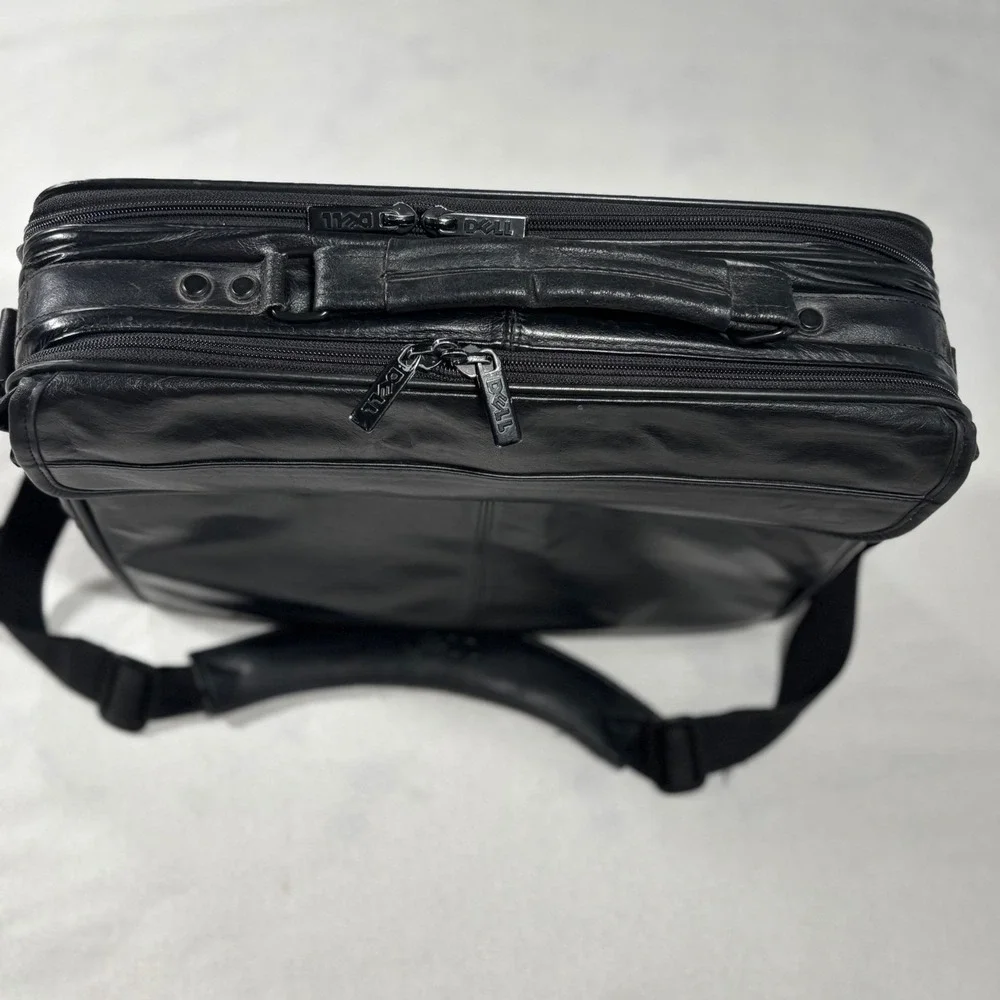 Dell Laptop Briefcase‎ Bag Mens Large Black Excellent Leather Multi-Compartment